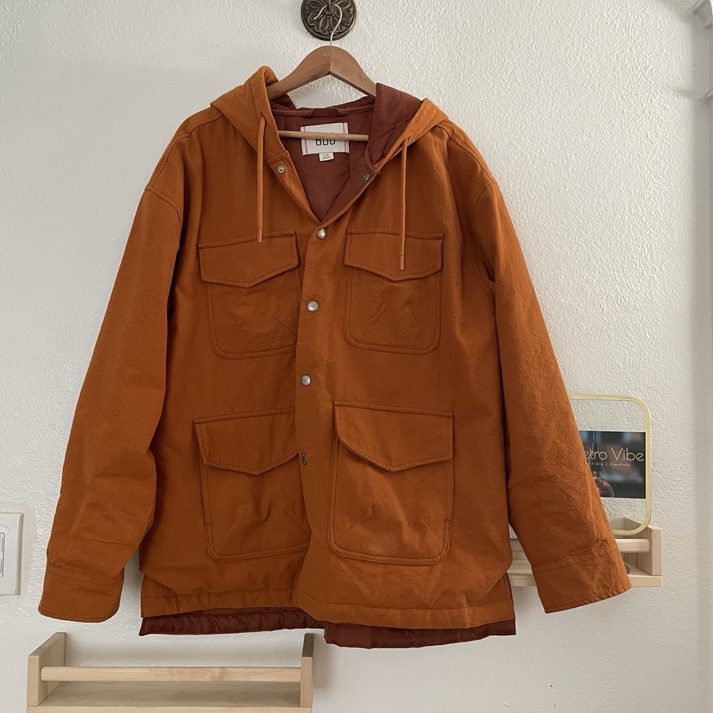 URBAN OUTFITTERS BDG Hooded Military Jacket Orange Cotton Large Fits Like XL